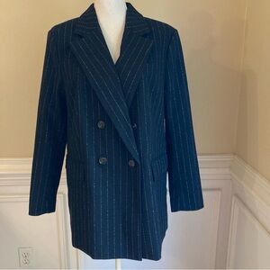 H&M Black Beige Pinstripe Viscose Blend Double Breasted Blazer Jacket NWT